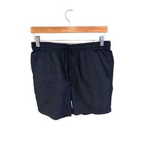 Nifty Genius Navy Blue Mens Elastic Waist Shorts S 100% Polyester Casual Lounge